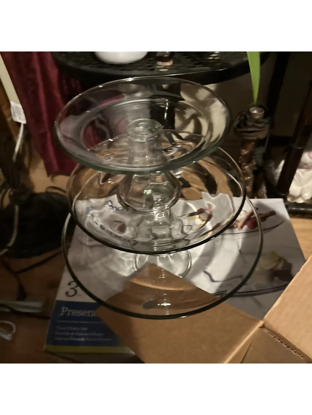 VTG Anchor Hocking Crystal Glass 3 Tiered Dessrt Platter Compote set